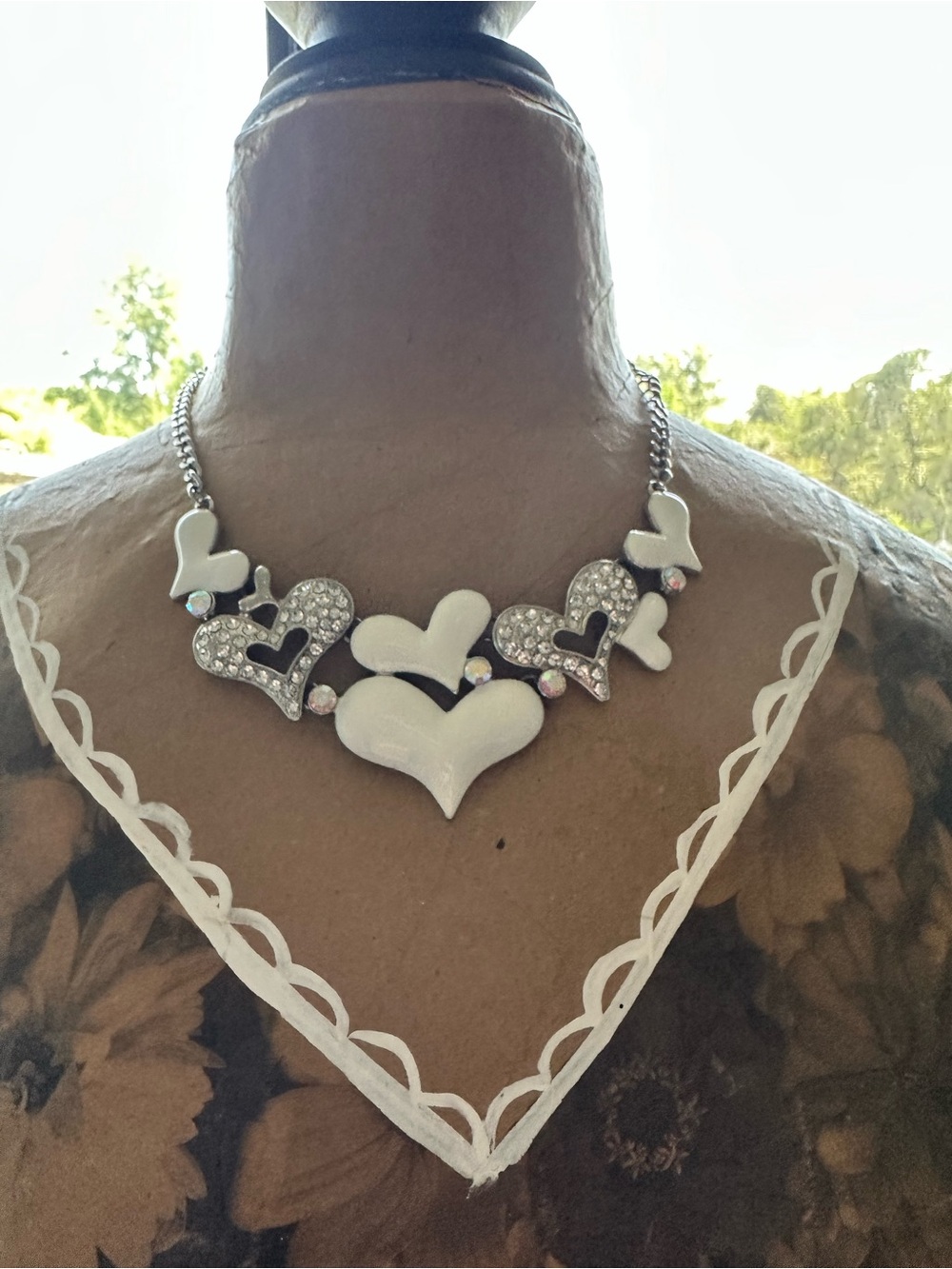 White Heart Crystal Accent Necklace for Women